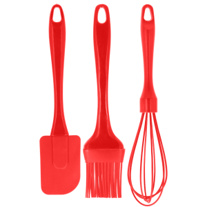 Kit  Utensílios de Cozinha Em Silicone: Espátula + Pincel + Batedor de Ovos